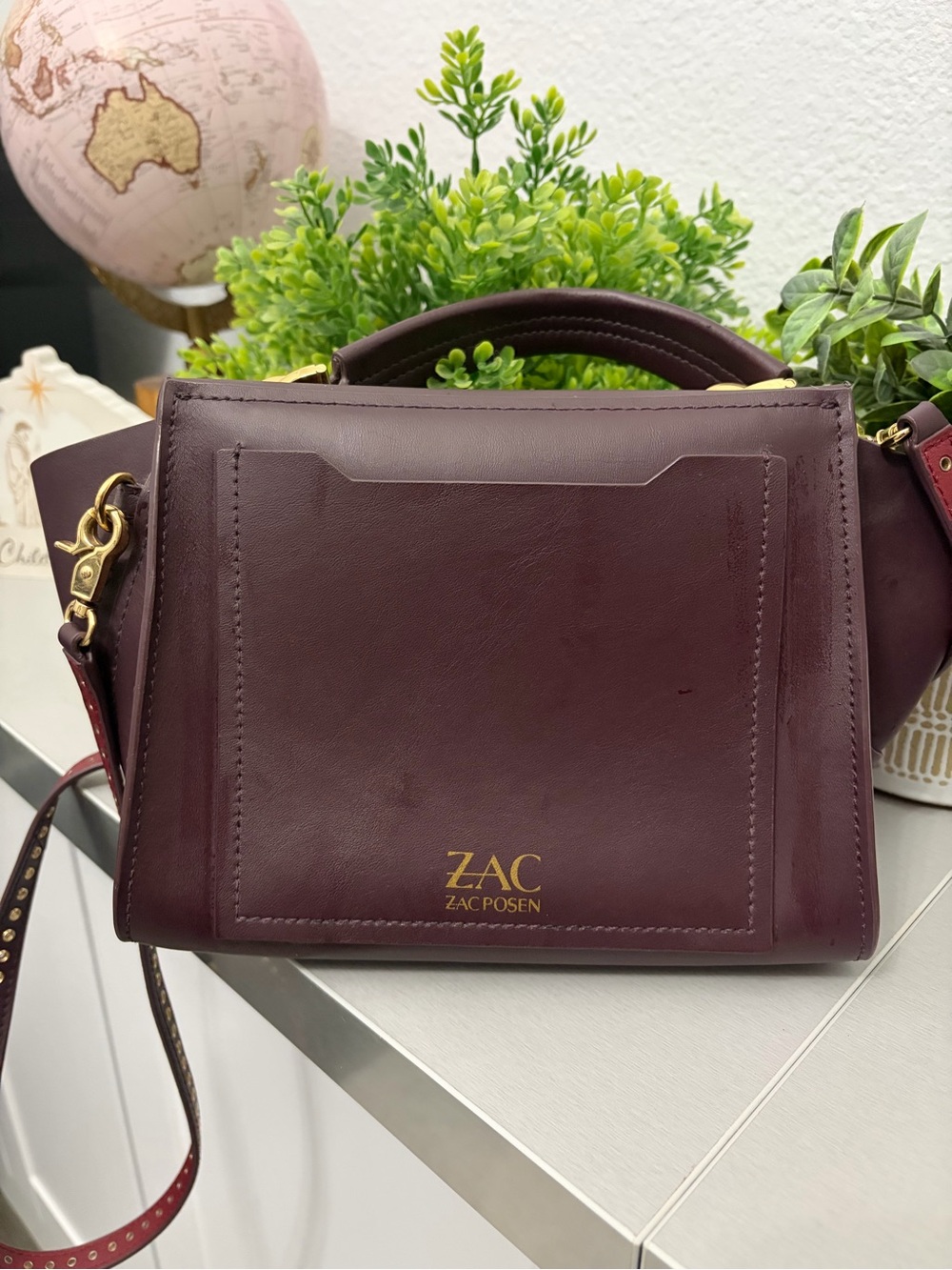 Zac Posen Leather Top-Handle Satchel in Deep Burgundy - Picture 7 of 7